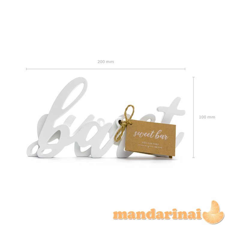 Wooden inscription Sweet bar, white, 37x10cm