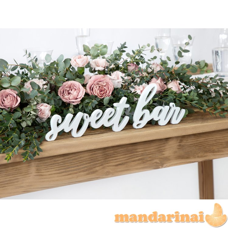 Wooden inscription Sweet bar, white, 37x10cm