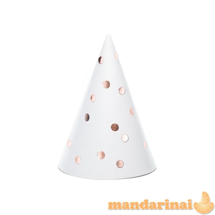 Party hats Dots, white, 16cm (1 pkt / 6 pc.)