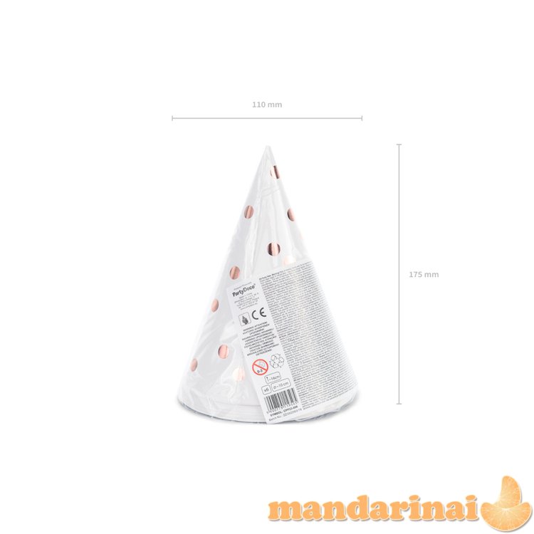 Party hats Dots, white, 16cm (1 pkt / 6 pc.)