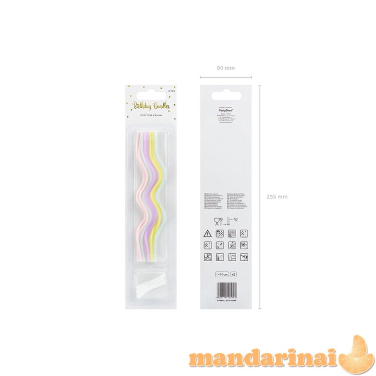 Birthday candles curl, mix, 14cm (1 pkt / 8 pc.)