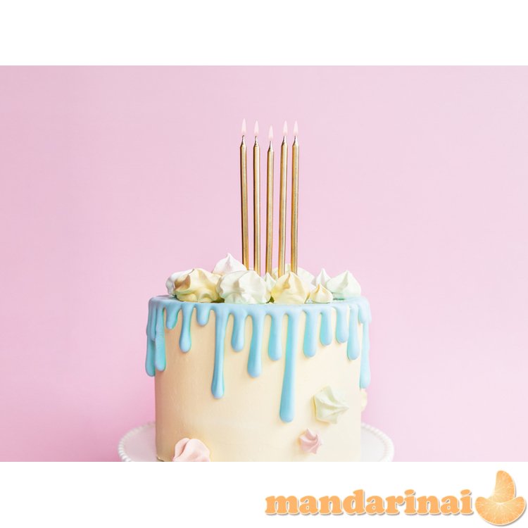 Birthday candles, plain, gold, 12.5cm (1 pkt / 12 pc.)