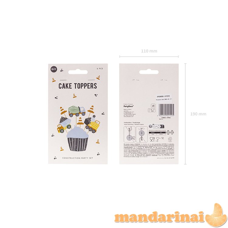 Cupcake toppers - Construction vehicles, 4-7 cm, mix (1 pkt / 6 pc.)