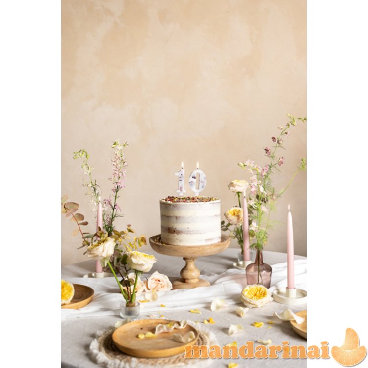 Birthday Candle Number 0 , White with Flower Petals, 8 cm