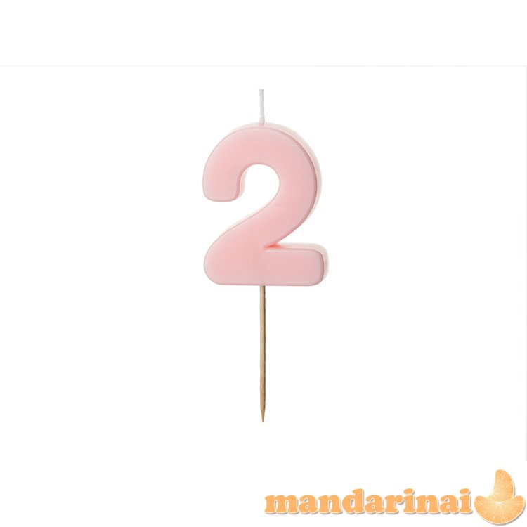 Birthday candle Number 2, light pink, 5.5 cm