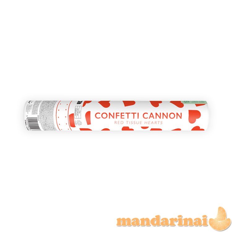 Confetti cannon with hearts, red, 28cm