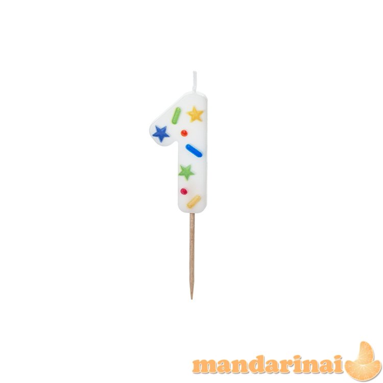 Birthday Candle Number 1 , white confetti, 5.5cm