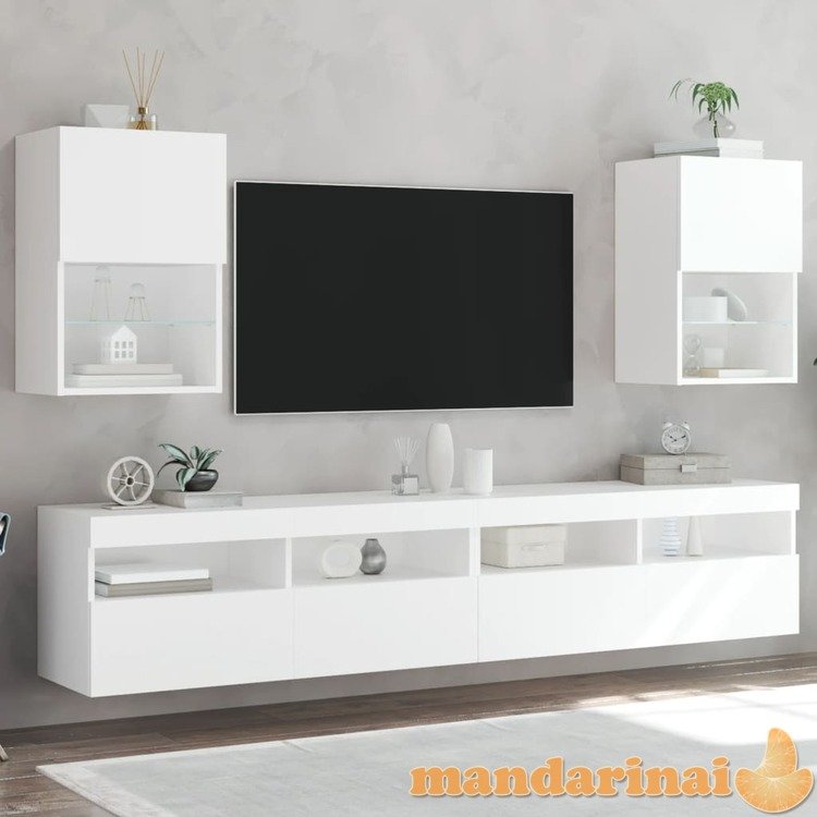 Tv spintelės su led lemputėmis, 2vnt., baltos, 40,5x30x60cm