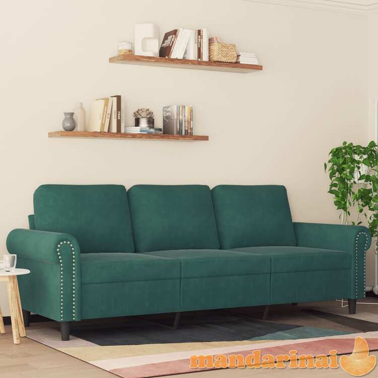 Trivietė sofa, tamsiai žalios spalvos, 180cm, aksomas