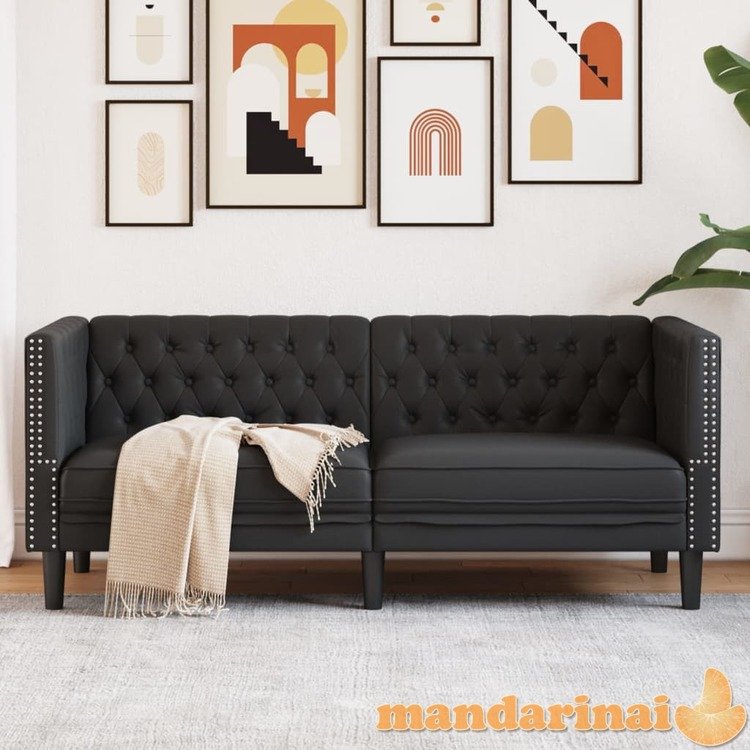 Dvivietė chesterfield sofa, juodos spalvos, dirbtinė oda