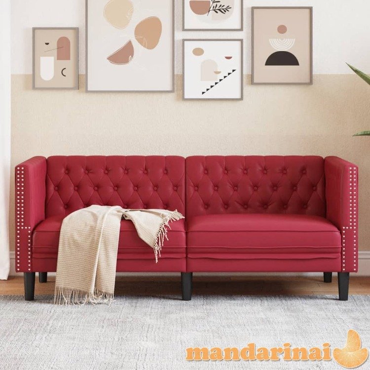 Dvivietė chesterfield sofa, raudonojo vyno sp., dirbtinė oda