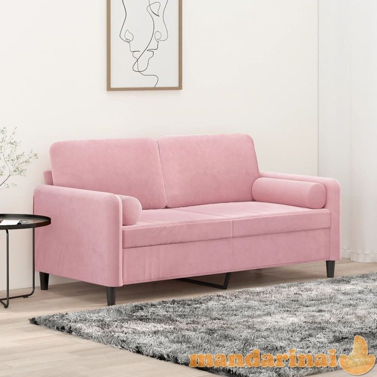 Dvivietė sofa su pagalvėlėmis, rožinės spalvos, 140cm, aksomas