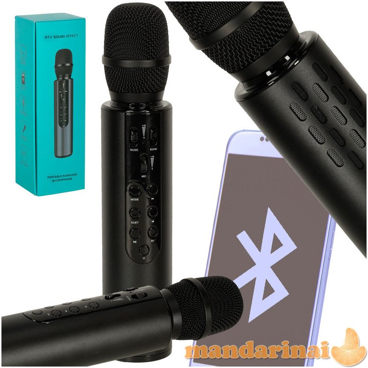 Bluetooth karaoke belaidis mikrofonas juodas