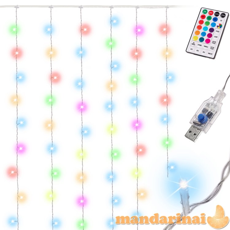 LED  3x3M 200LED USB + nuotolinio valdymo pultas 16 -i