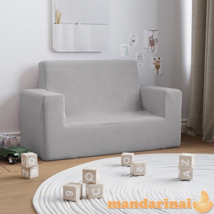 Dvivietė vaikiška sofa, šviesiai pilka, minkštas pliušas