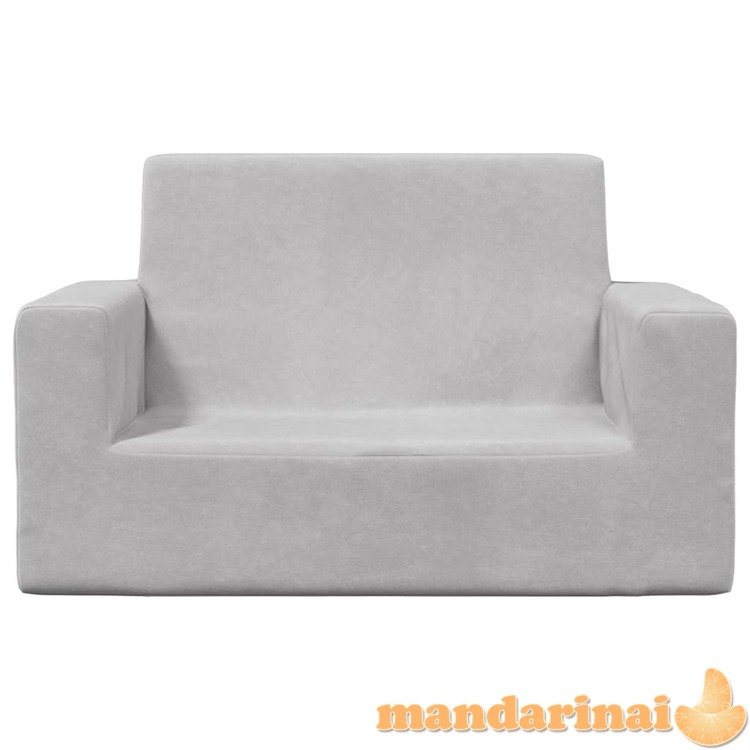 Dvivietė vaikiška sofa, šviesiai pilka, minkštas pliušas