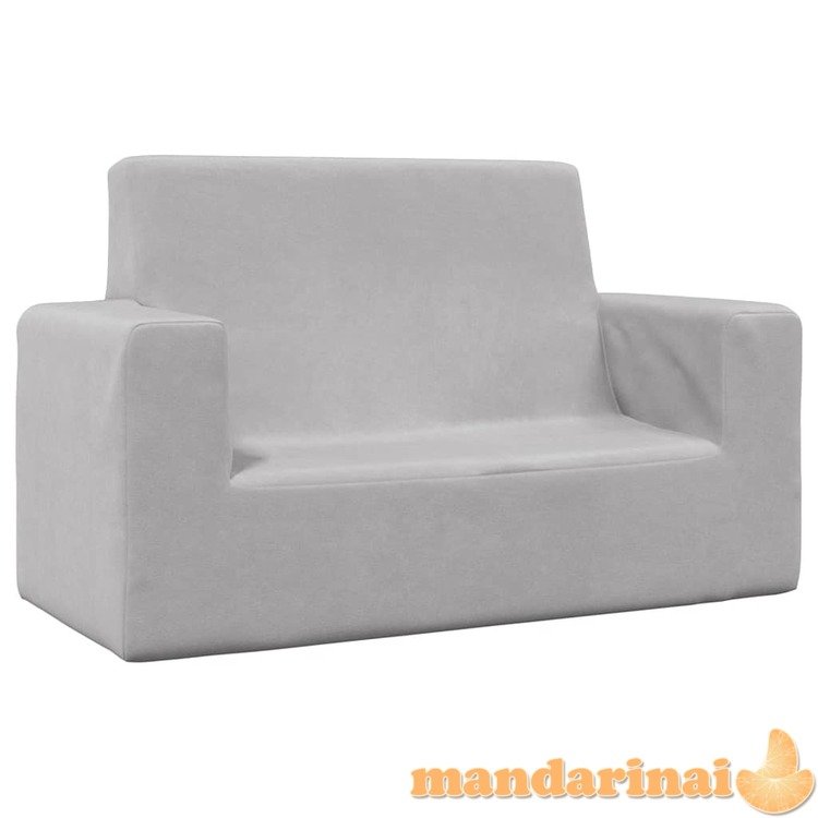 Dvivietė vaikiška sofa, šviesiai pilka, minkštas pliušas