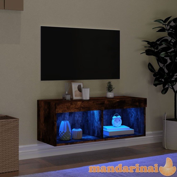 Tv spintelė su led lemputėmis, dūminio ąžuolo, 80x30x30cm