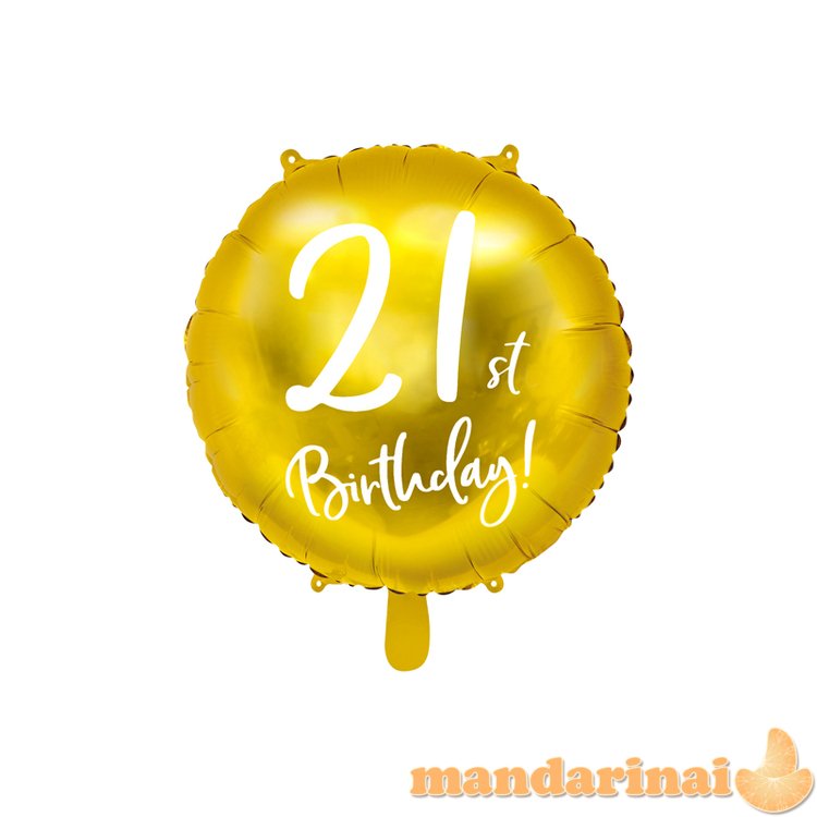 Foil Balloon 21st Birthday, gold, 45cm