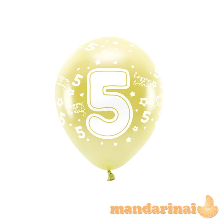 Metallic Eco Balloons 33 cm, Number    5   , light gold (1 pkt / 6 pc.)