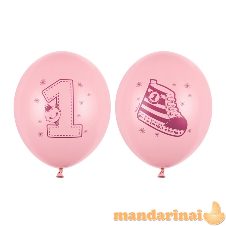 Balloons 30cm, Sneaker - Number 1, Pastel Pink (1 pkt / 6 pc.)