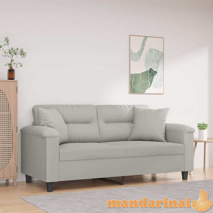 Dvivietė sofa su pagalvėmis, pilka, 140cm, mikropluošto audinys