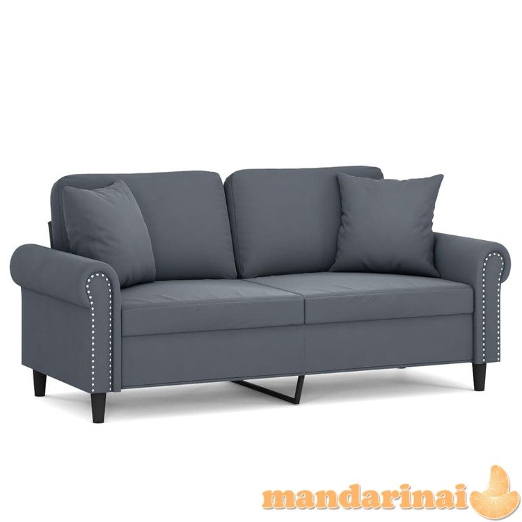 Dvivietė sofa su pagalvėlėmis, tamsiai pilka, 140cm, aksomas