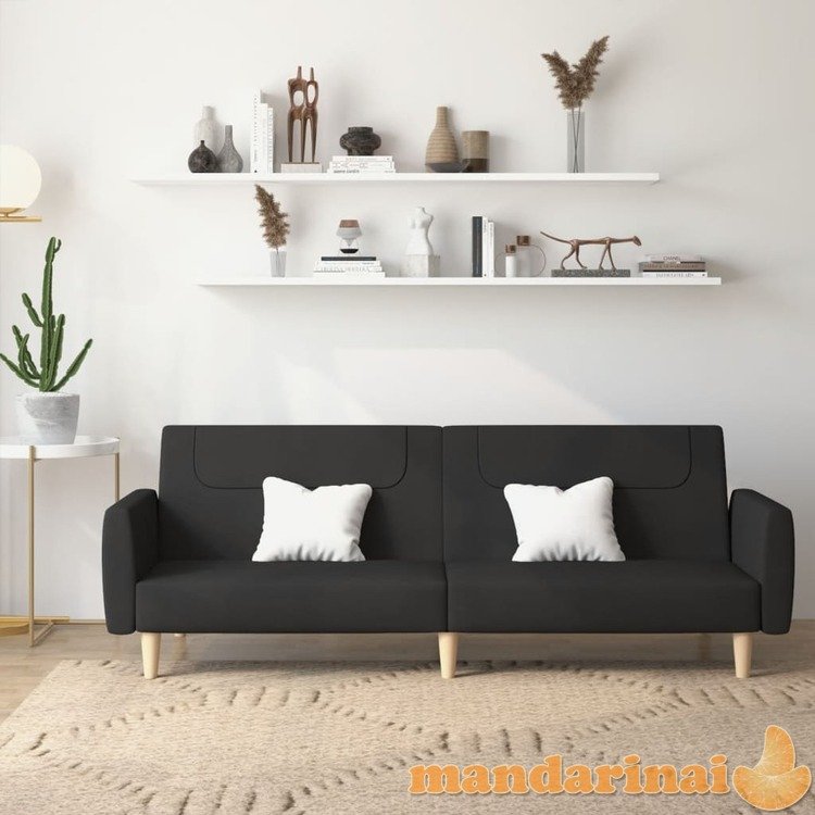 Dvivietė sofa-lova, juodos spalvos, audinys