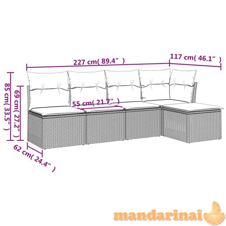Sofos komplektas su pagalvėlėmis, 5 dalių, smėlio, poliratanas