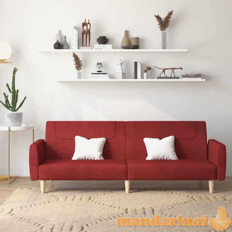 Dvivietė sofa-lova, raudonojo vyno spalvos, audinys