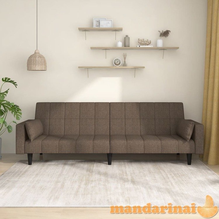 Dvivietė sofa-lova su dvejomis pagalvėmis, taupe, audinys