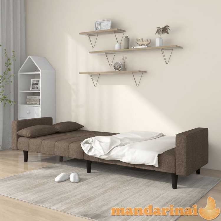 Dvivietė sofa-lova su dvejomis pagalvėmis, taupe, audinys