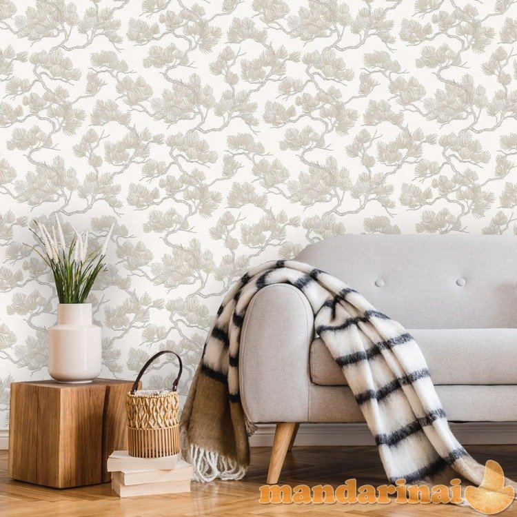 Dutch wallcoverings tapetai, baltos spalvos, su pušimis