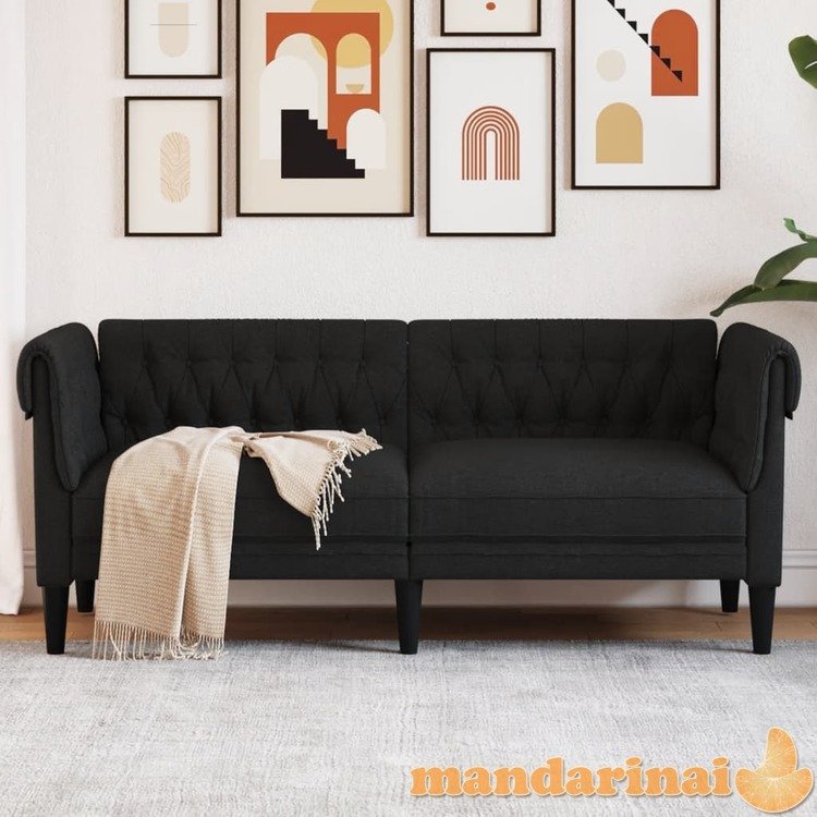 Dvivietė chesterfield sofa, juodos spalvos, audinys