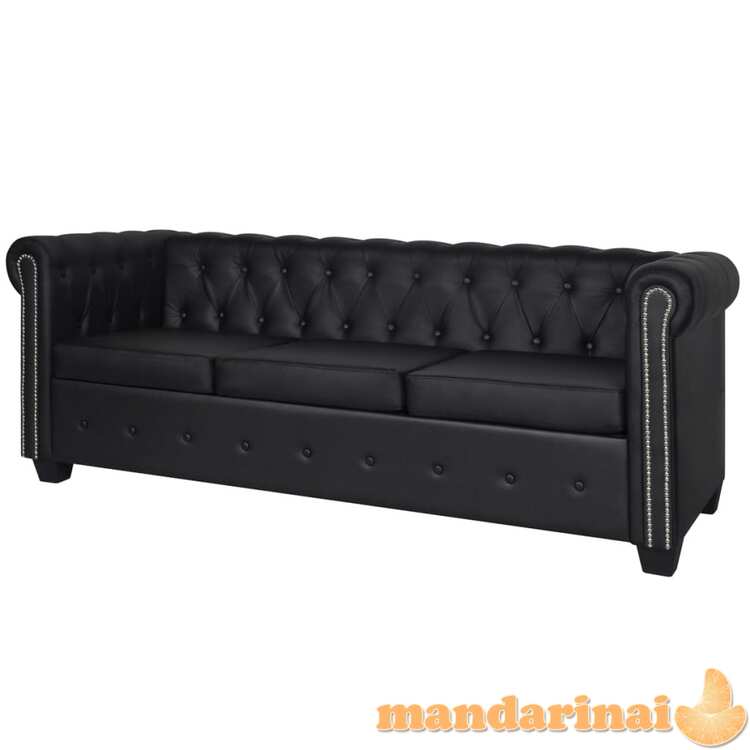 Chesterfield trivietė sofa, dirbtinė oda, juoda