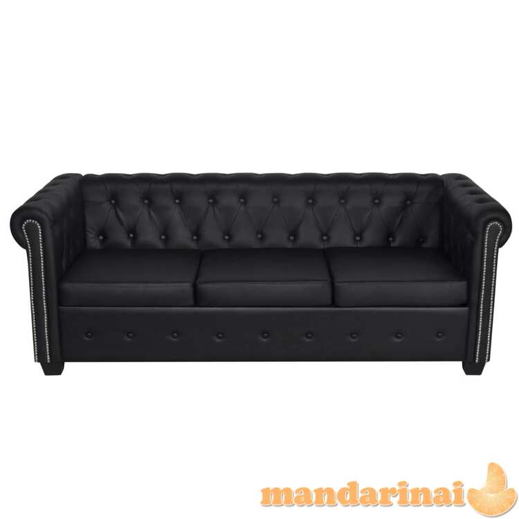 Chesterfield trivietė sofa, dirbtinė oda, juoda