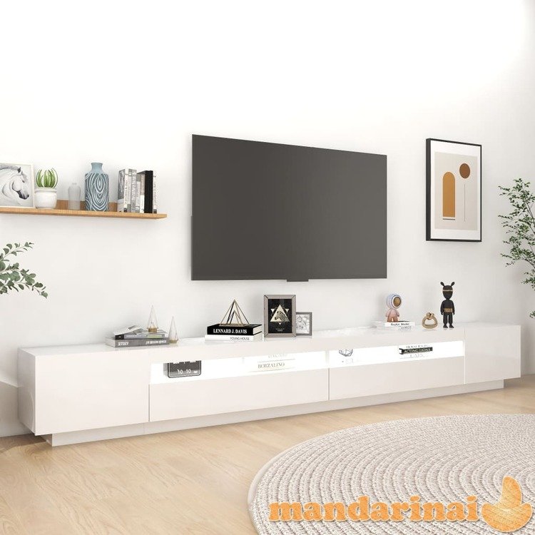 Tv spintelė su led apšvietimu, balta, 300x35x40cm, blizgi