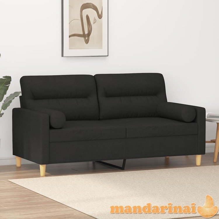 Dvivietė sofa su pagalvėlėmis, juodos spalvos, 140cm, audinys