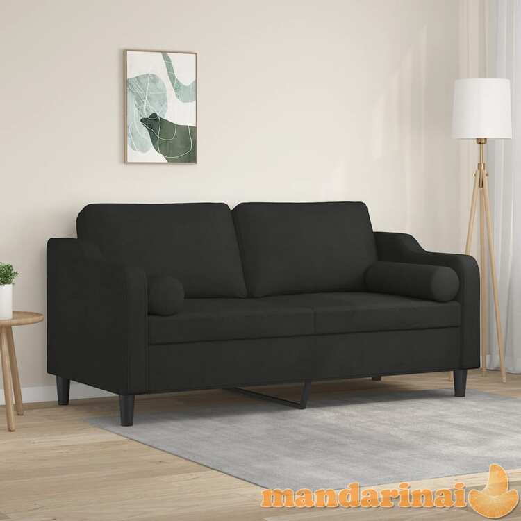 Dvivietė sofa su pagalvėlėmis, juodos spalvos, 140cm, audinys