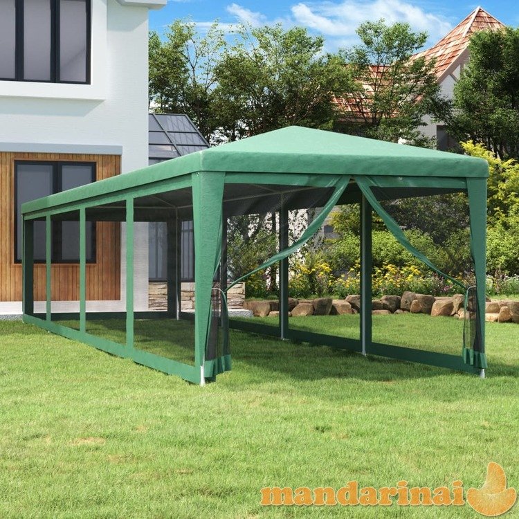 Proginė palapinė su 10 tinklinių sienų, žalia, 3x12m, hdpe