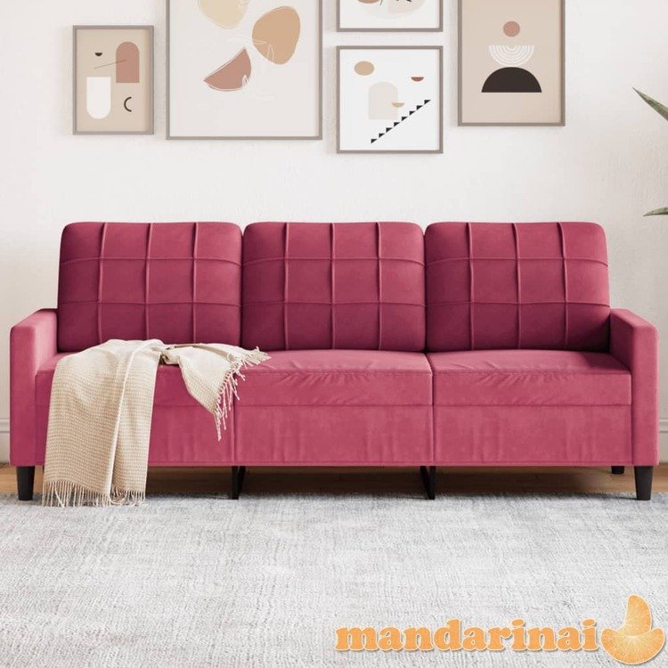 Trivietė sofa, raudonojo vyno spalvos, 180cm, aksomas