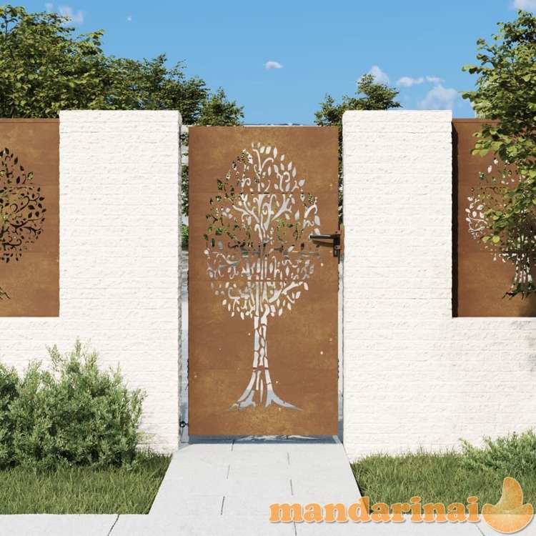 Sodo vartai, 85x200cm, corten plienas, medžio dizaino