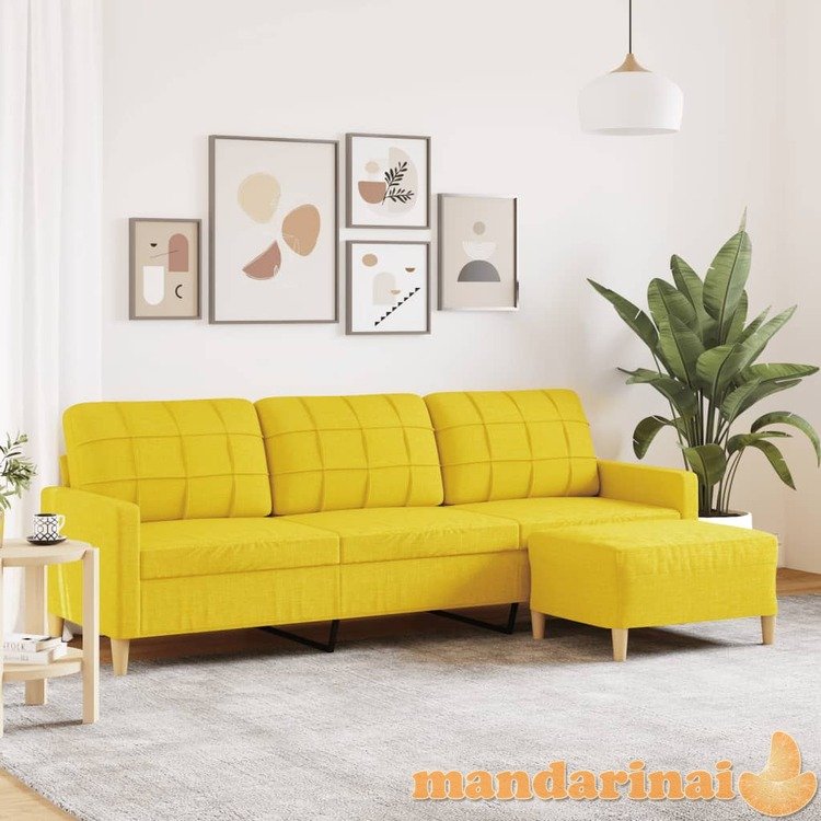 Trivietė sofa su pakoja, šviesiai geltona, 210cm, audinys