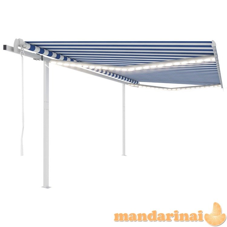 Automatinė markizė su led/vėjo jutikliu, mėlyna/balta, 4,5x3,5m