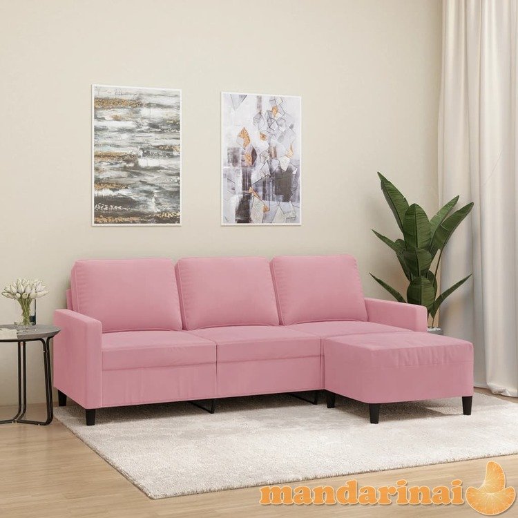 Trivietė sofa su pakoja, rožinės spalvos, 180cm, aksomas