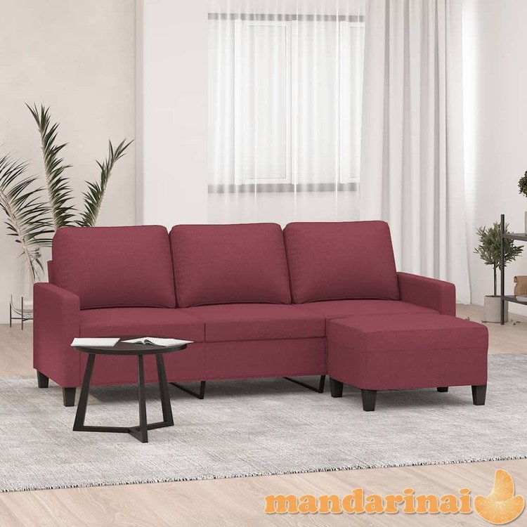 Trivietė sofa su pakoja, raudonojo vyno spalvos, 180cm, audinys