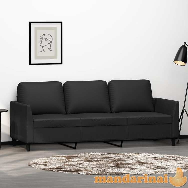 Trivietė sofa, juodos spalvos, 180cm, dirbtinė oda