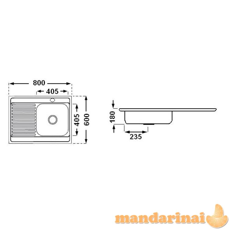 Nerūdijančio plieno plautuvė 864 kairė uždedama su sifonu 0.6mm