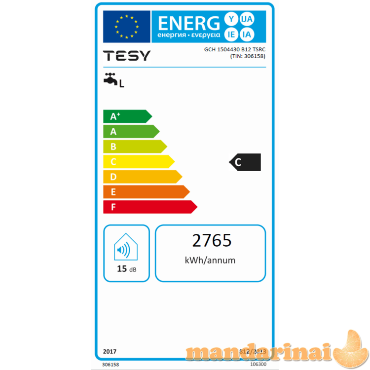 Elektrinis vandens šildytuvas TESY GCH150 Bilight 150 L horizontalus 