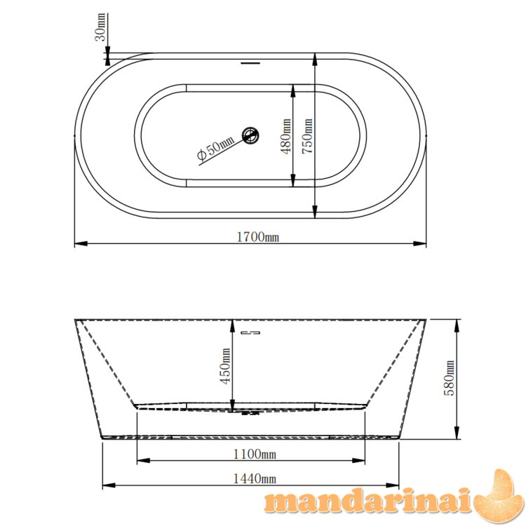 Akrilinė vonia JAVA 203 balta 170 cm